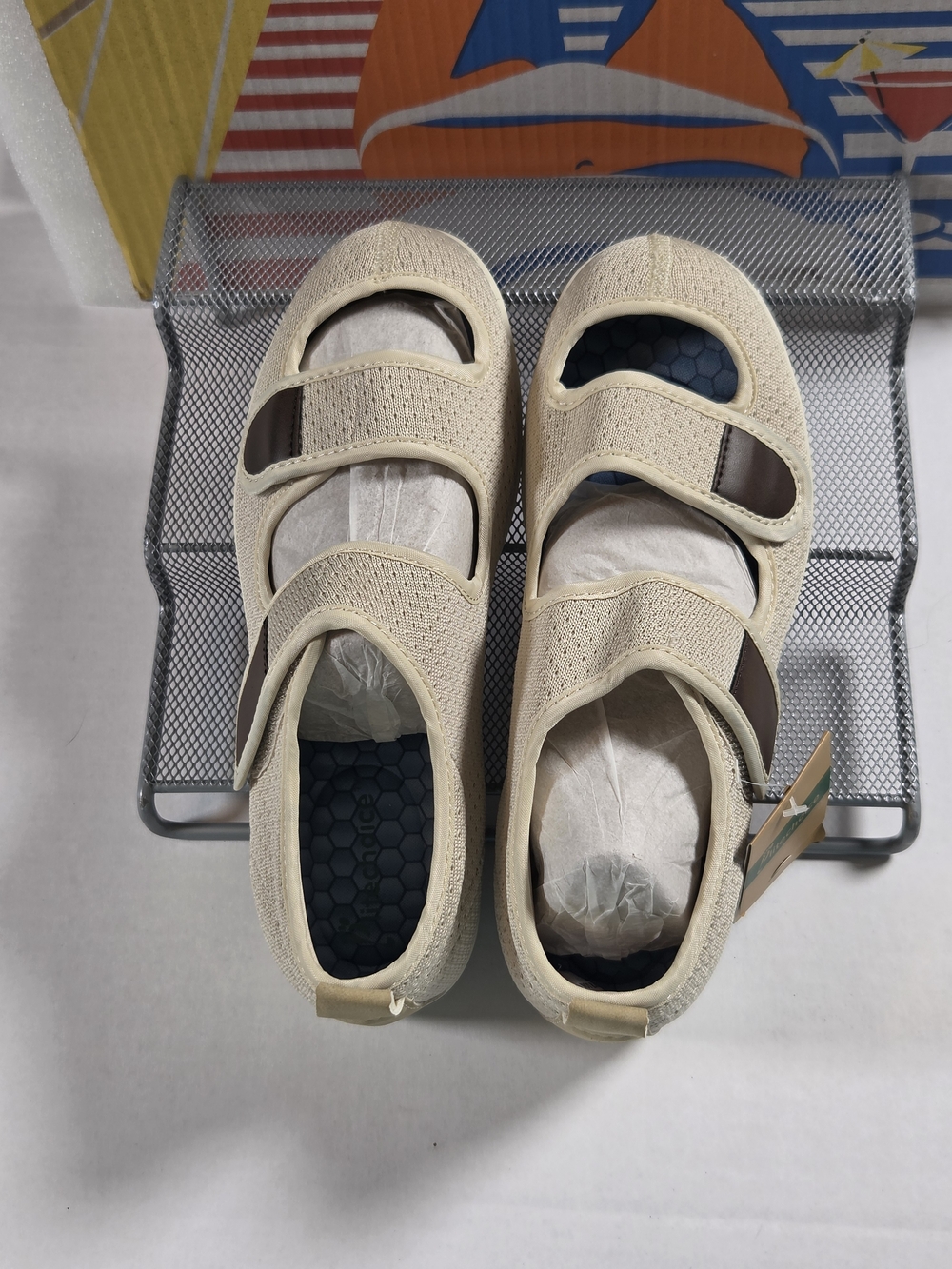 Plitechoice Beige Diabetic Womens 7W Shoes - Adjustable Mary Jane Style - Picture 2 of 12